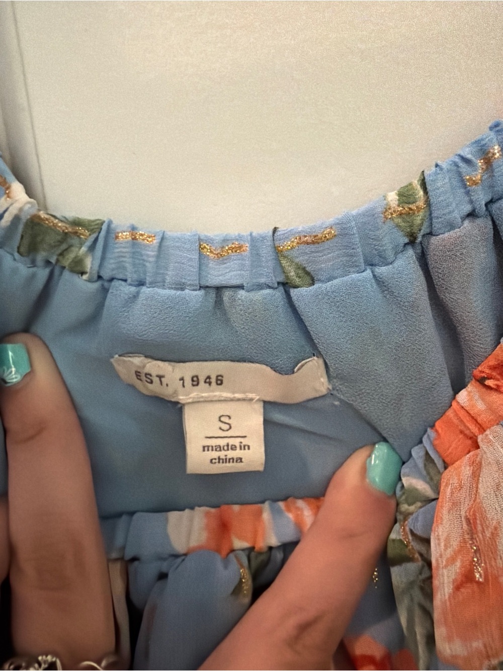 Blue Floral Ruffle Off-Shoulder Blouse - Picture 3 of 3